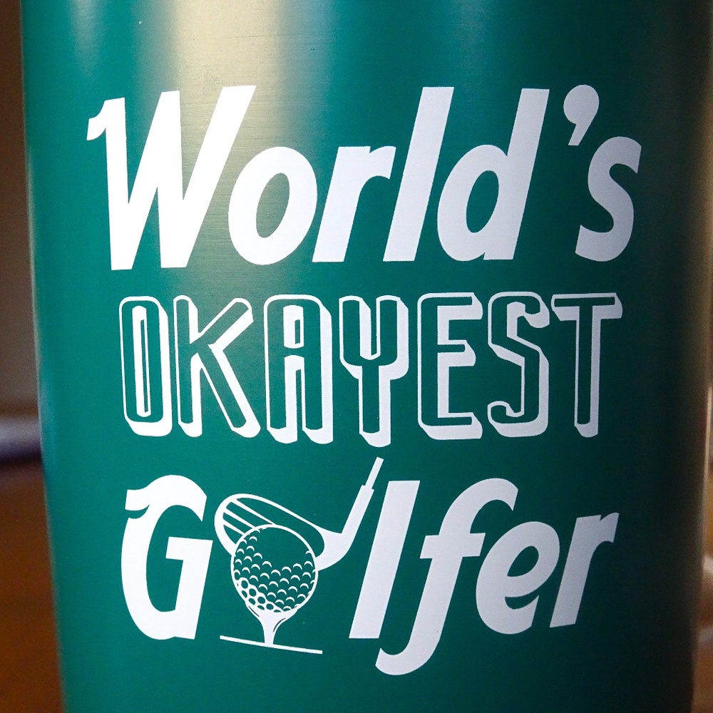 World's Okayest Golfer Forest Green Tumbler w/ Metal Straw 20 oz - Gift For Him - Picture 2 of 5